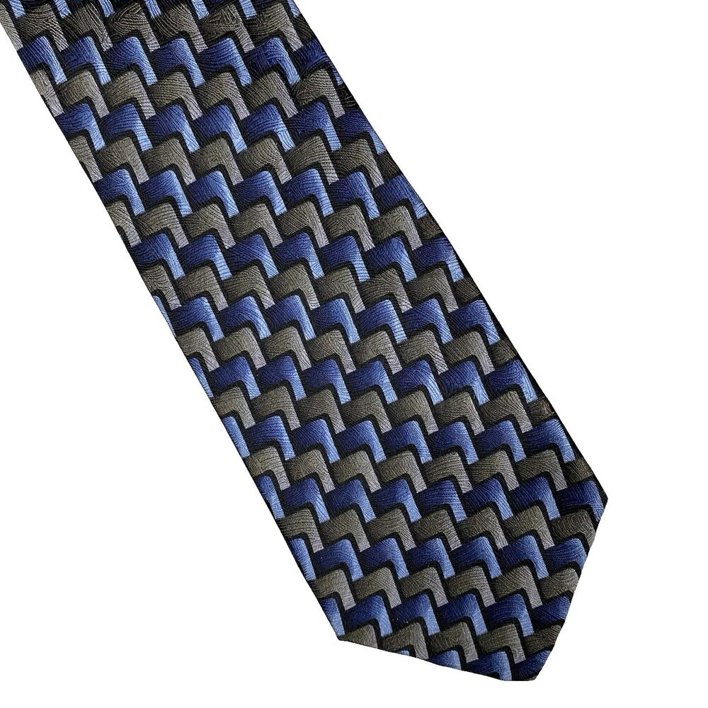 VTG Grateful Dead Yonder's Wall Thirteenth Set Silk Tie Blue Gray Geometric 90s